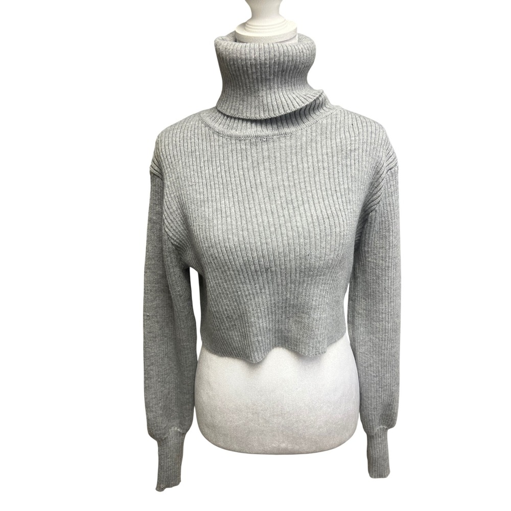 Retro Crop TopSweater Turtleneck Ribbed Retro Coquette XS Grey Minimalist Y2